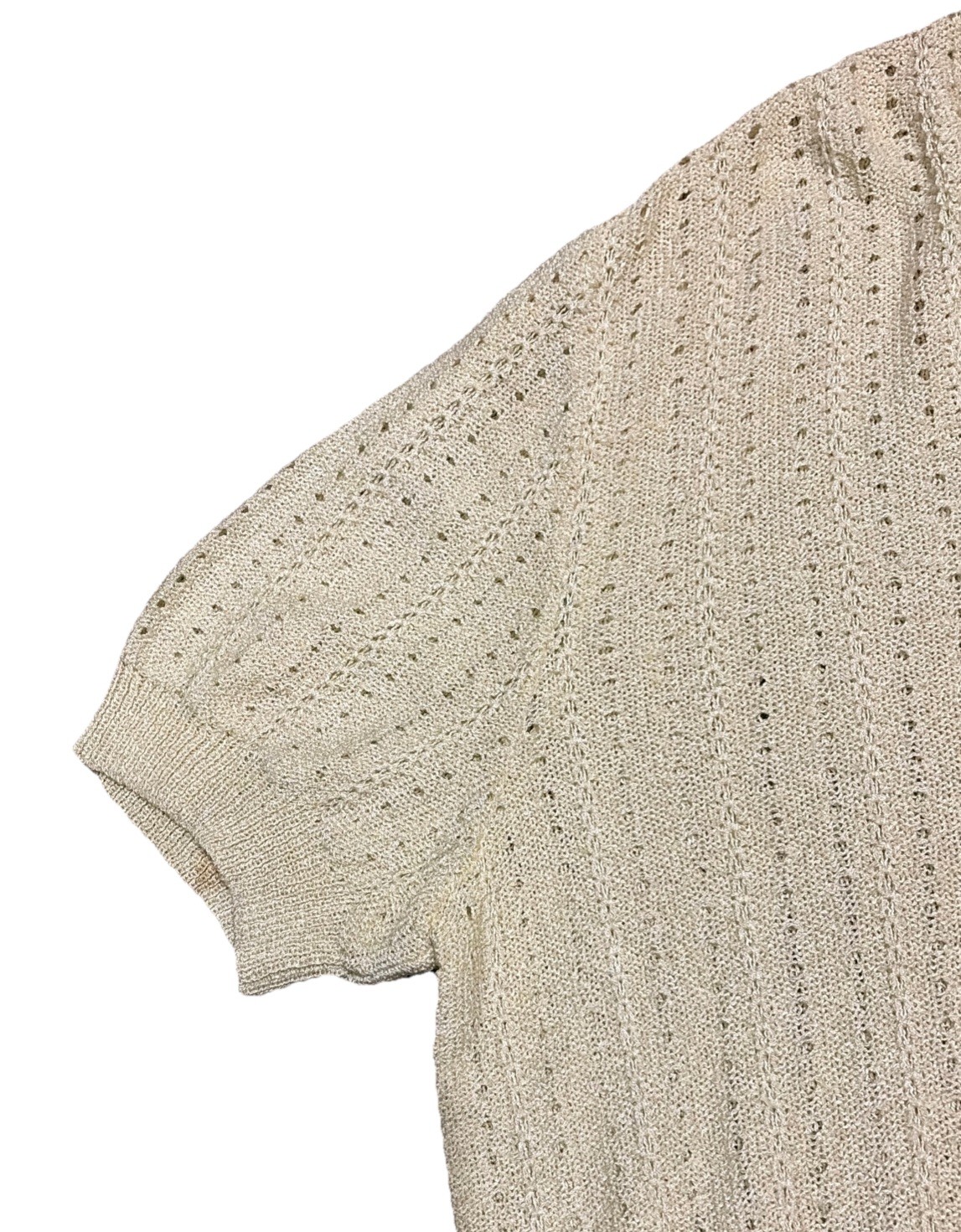 Vintage Womens Knit Shirt Top Collared Size 52 Short Sleeve Beige Spain Made 80s