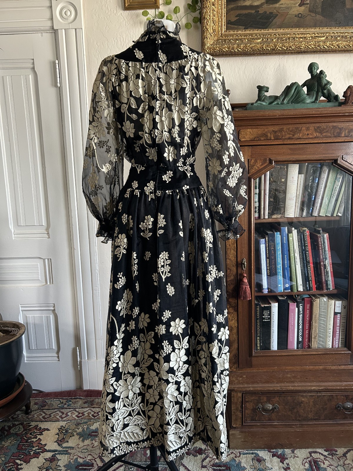 Vintage 70s Rizkallah Black Romantic Sheer Dramtic Gothic Layered Maxi Dress M