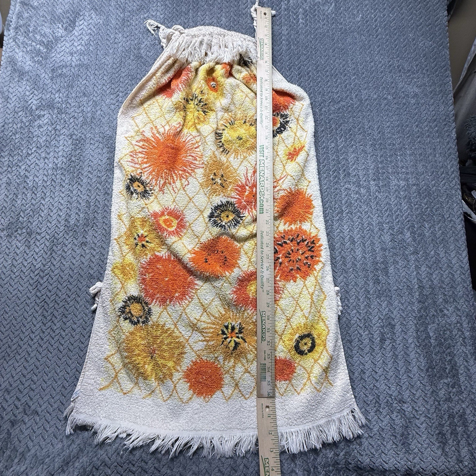 Vtg Terry Cloth Towel Dress Cotton Swim Beach Cover Up Flowers Fringe S/M Cannon