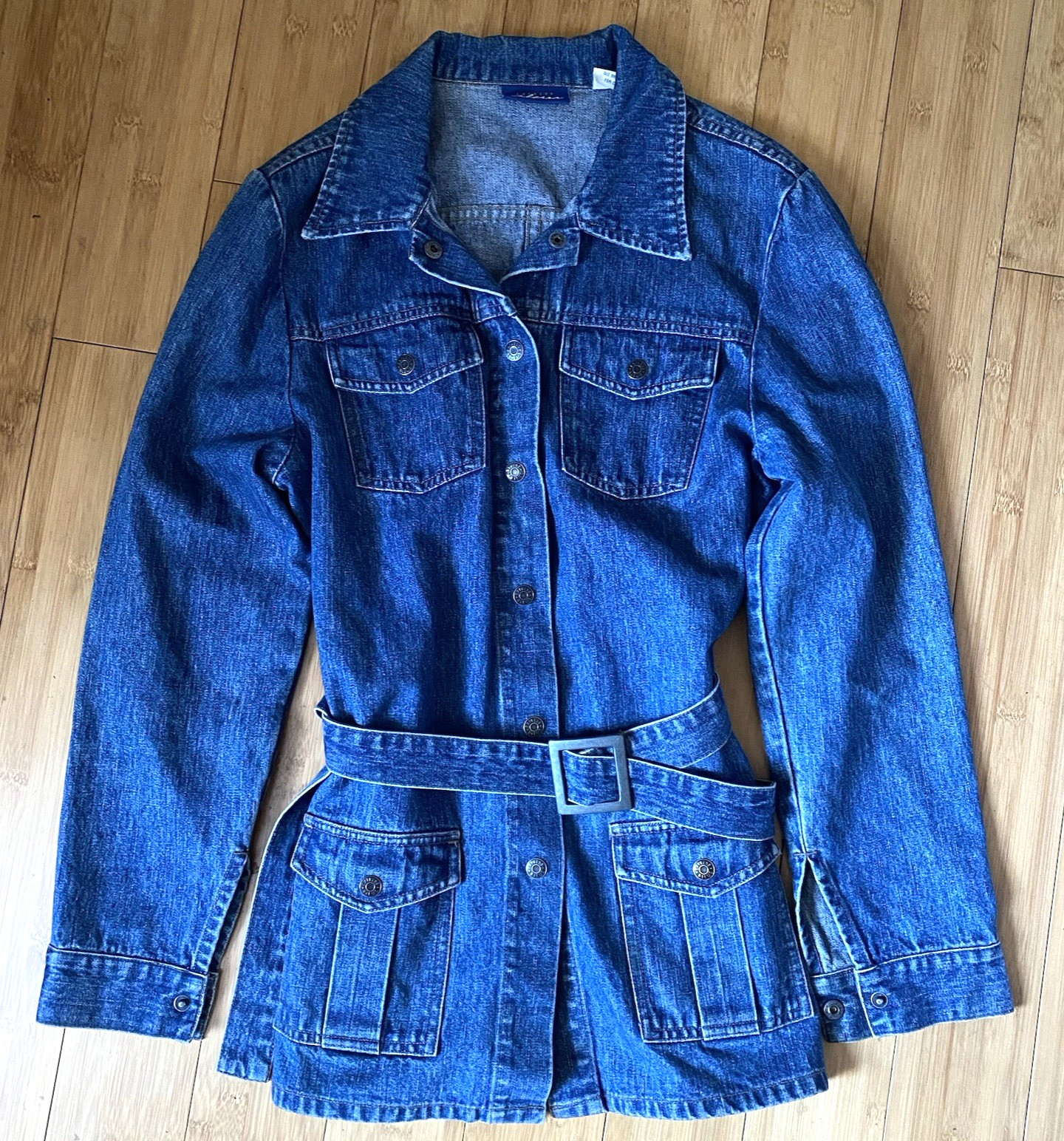 Express Bleus Belted Denim Jacket 100% Cotton Size S Y2K Utility Hong Kong VTG