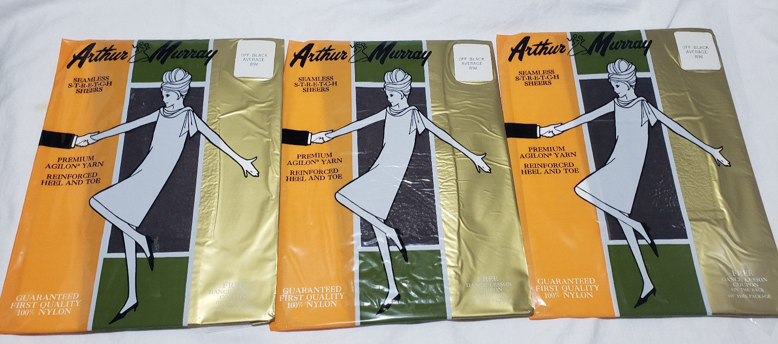 3 Pair NOS Vintage Arthur Murray Seamless Stockings Average Off Black 1960s-70s