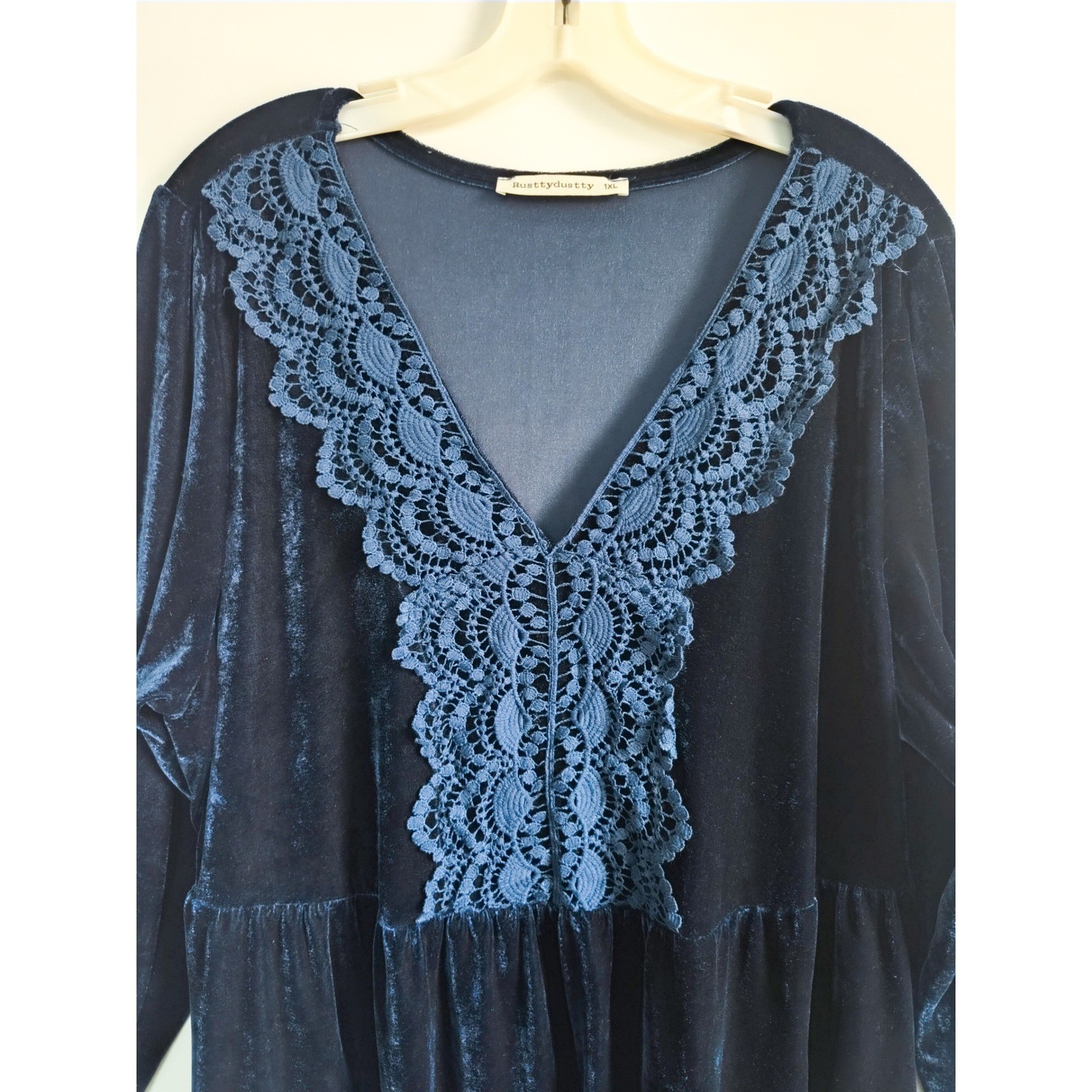 RusttyDustty Babydoll Dress 1X Velvet Y2k Blue Lace Trim Whimsigoth Vampire Emo