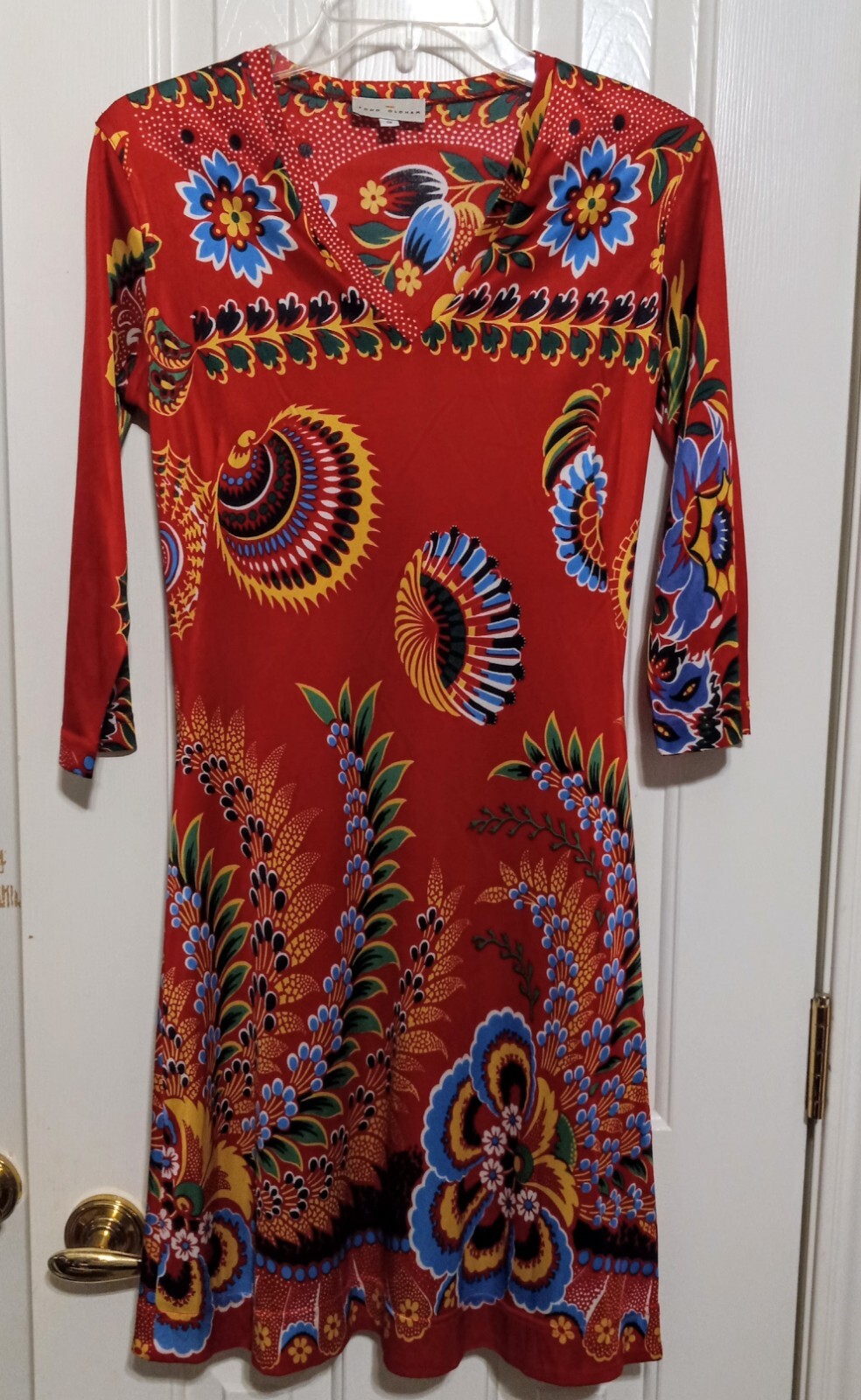 VINTAGE TODD OLDHAM DRESS RED SILK JERSEY SMALL ASIAN BOTANICAL PRINT STUNNING 