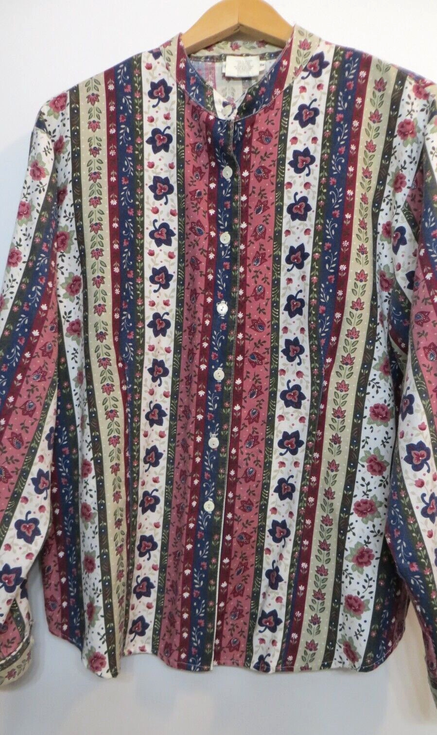 Vintage Look Season Ticket Shirt Women XL Multicolor Floral Striped 80s 90s Look