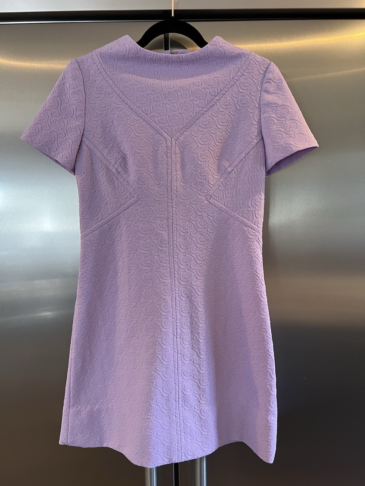 Vintage 1970s Handmade Dress Polyester Light Purple Swirl Pattern Casual