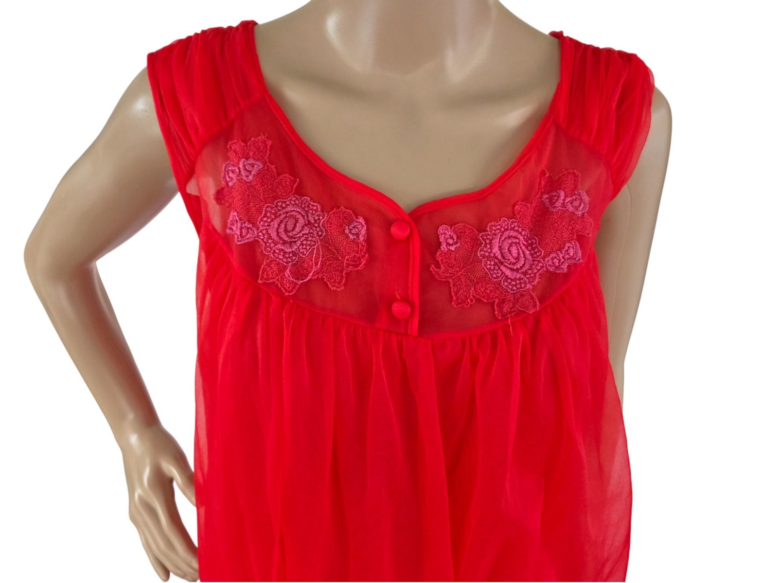 VTG Pandora by Chic Peignoir Negligee Robe & Nightgown Medium Nylon Red 2 Pc Set