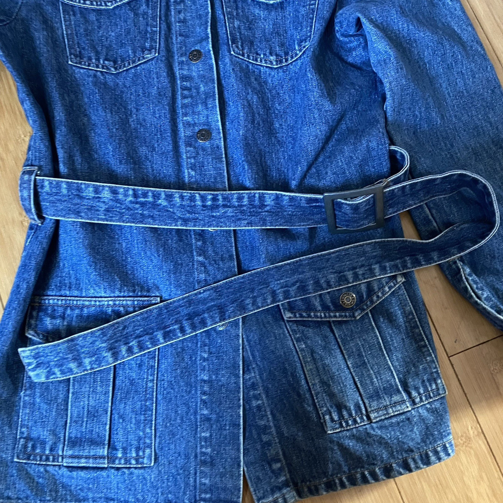 Express Bleus Belted Denim Jacket 100% Cotton Size S Y2K Utility Hong Kong VTG