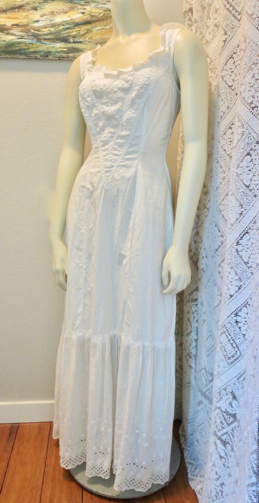 Antique 1890s Gibson Girl Full Slip Very Shapely with Embroidery & Lace 30 Bust