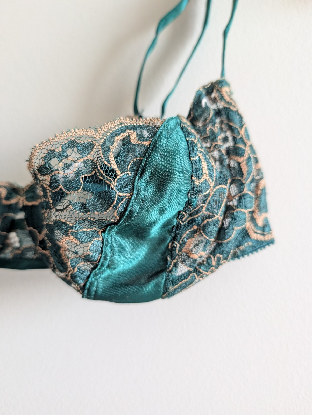 Vintage Christian Dior Intimates Lace Underwire Bra 36B Emerald Green 4775