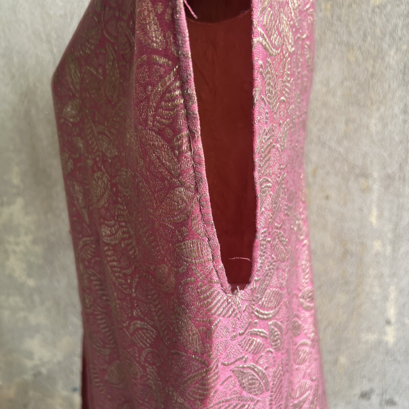Antique 1920s Pink Silk Lamé Smock Mini Dress Blouse Fruit Design 1930s Vintage