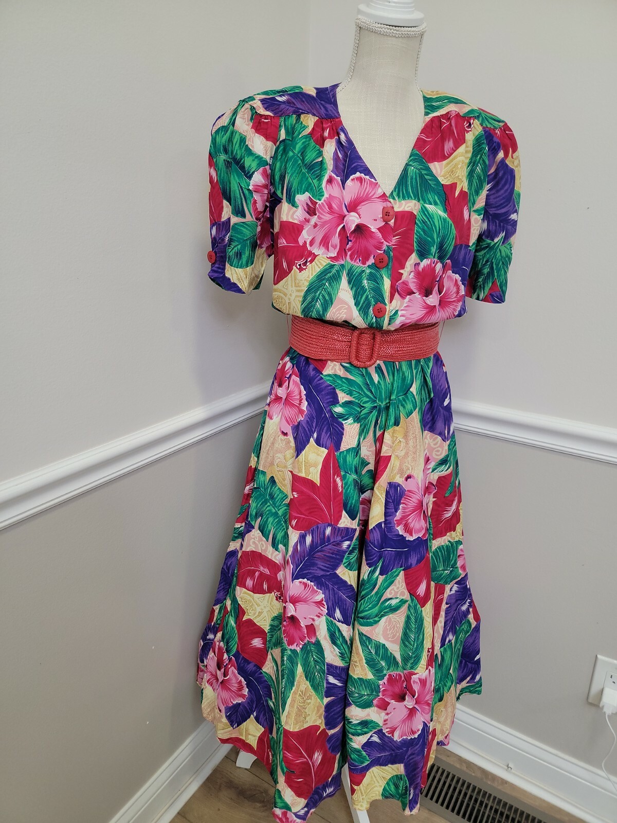 Vintage Carol Anderson Tropical Floral Tea Garden Party Dress Size 6