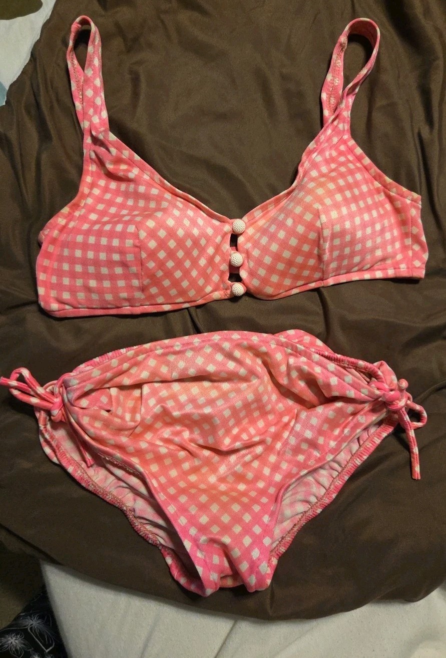 Vntg. 60’s Peter Pan 2 Piece Pink/White Triangle Bikini Or Boy Bottom 12/34 USA