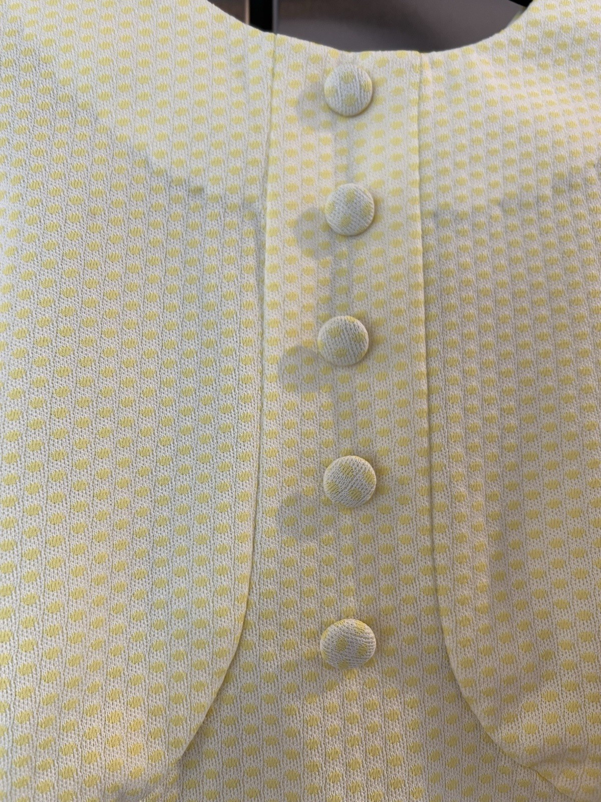 Vintage 1970s Handmade Dress Polyester Yellow Polka Dot Pattern Casual READ
