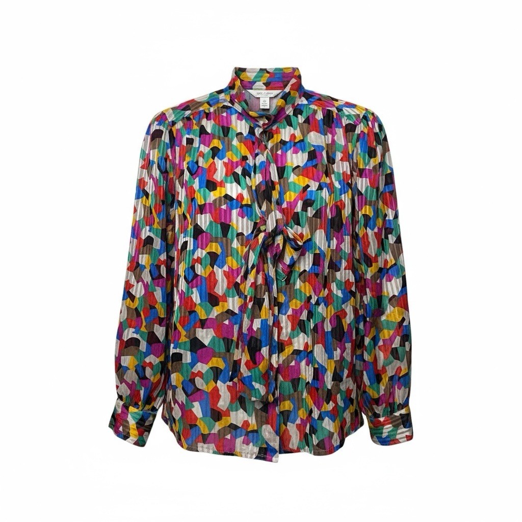 Vintage 80s Bright Multi Color Abstract Sheer Button Front Blouse Women’s 20W