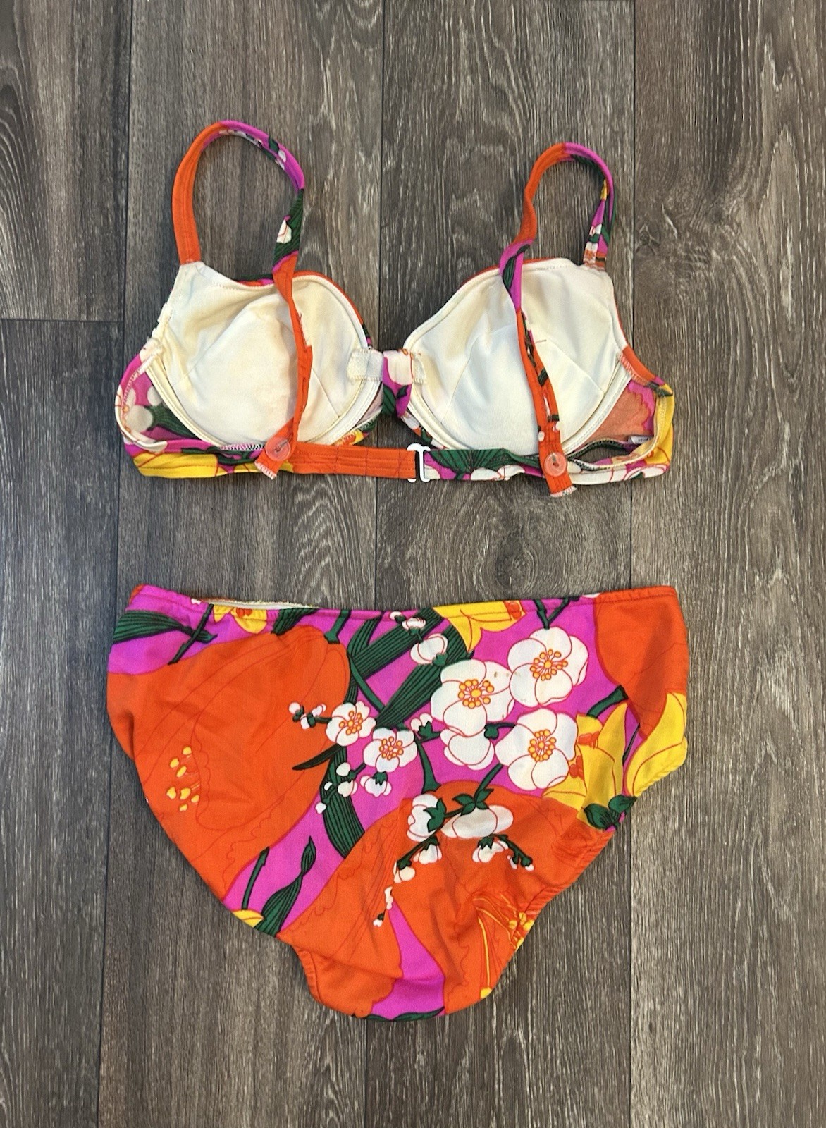 Vintage 1960s ACCENTUETTE Neon Tropical Floral Pin-up Bikini, Size 34B / M AS IS