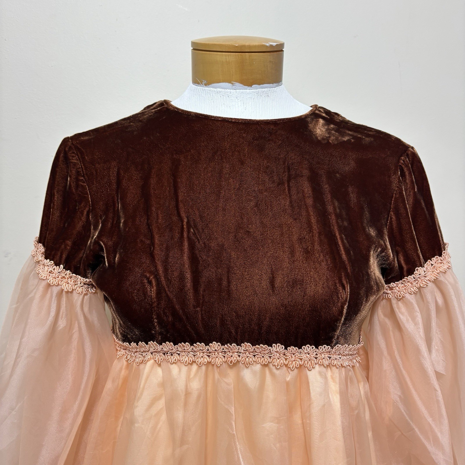 Vtg 60s Lorrie Deb Velvet Chiffon Bridgerton Renaissance Romantic Maxi Dress XS