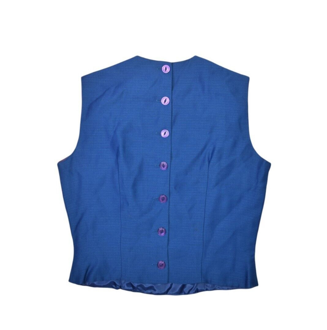 Vintage 70s Vest Womens Small Blue Back Buttons Suit Separate Waistcoat Business