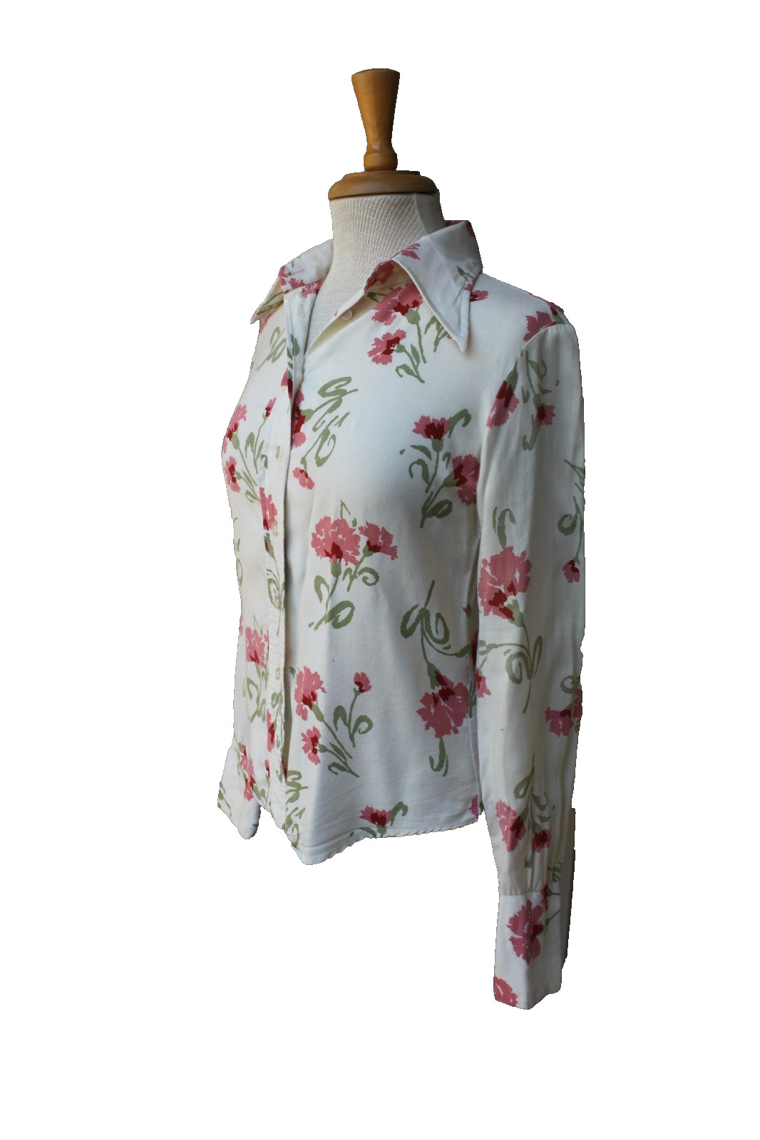 lady manhattan vintage 70’s Pink Carnation Pointed Collar Floral blouse Shirt M