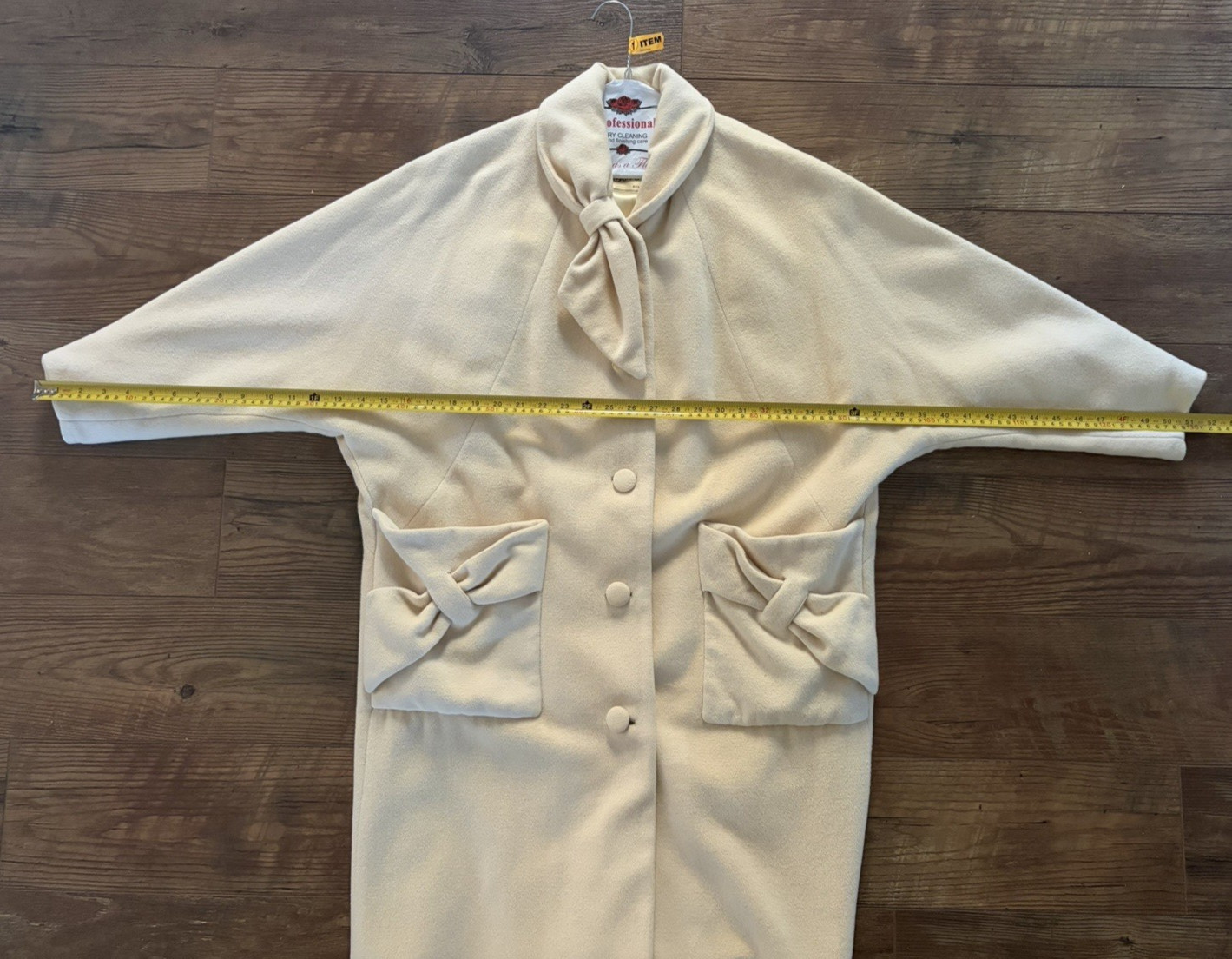 VTG 50s 60s Don Loper Coat Cream Bow Collar and Pockets Size M