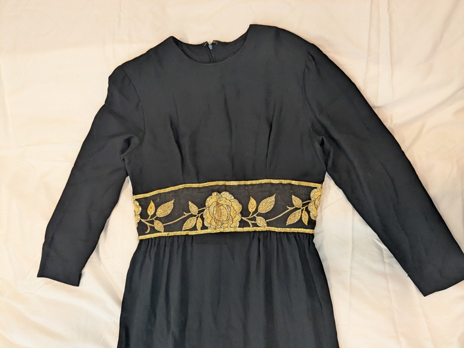 Vintage 70s Maxi Dress Black And Gold Size Small/Medium 29 Inch Waist
