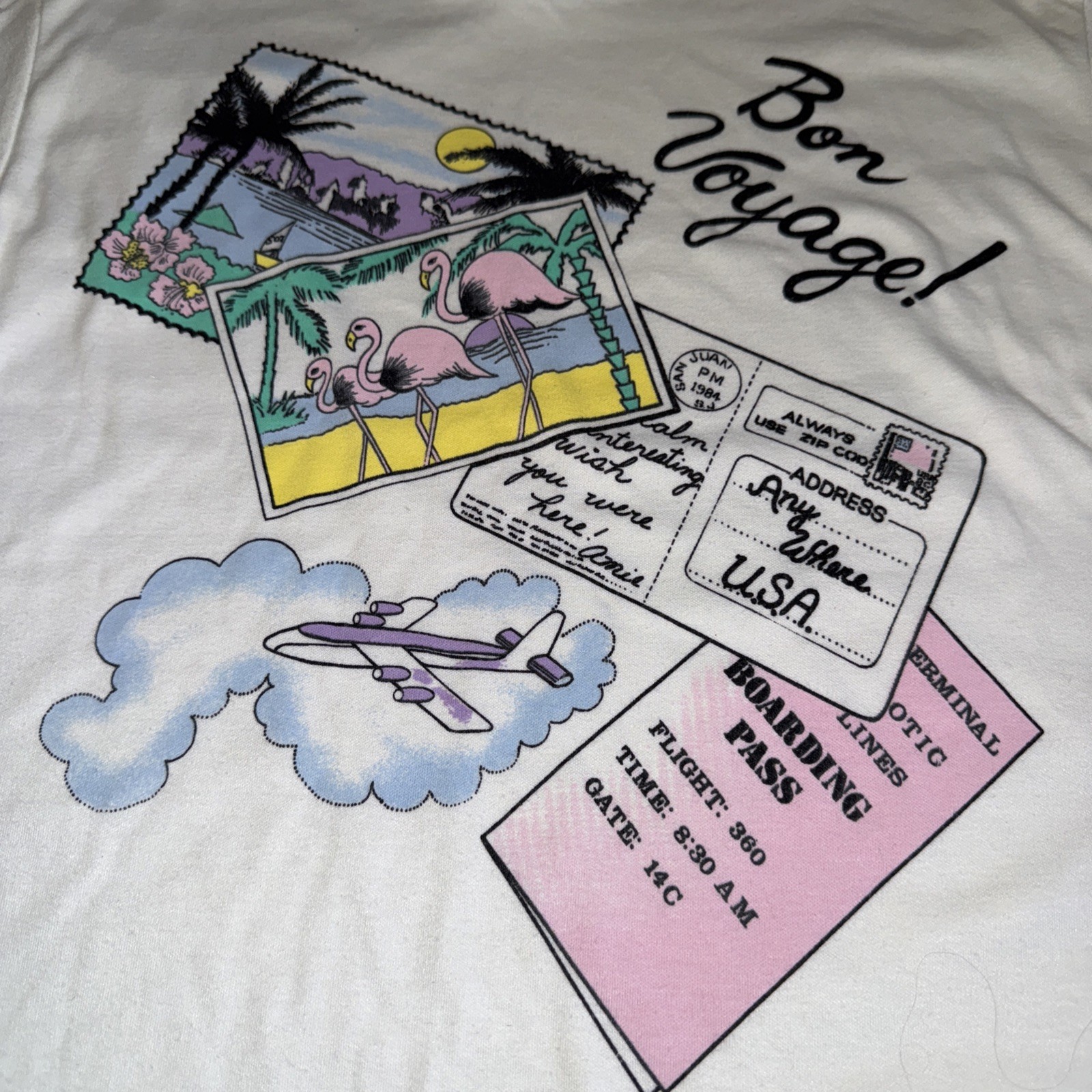 Vintage T Shirt Graphic 80’s Travel Bon Voyage Postcard Single Stitch Small Rare