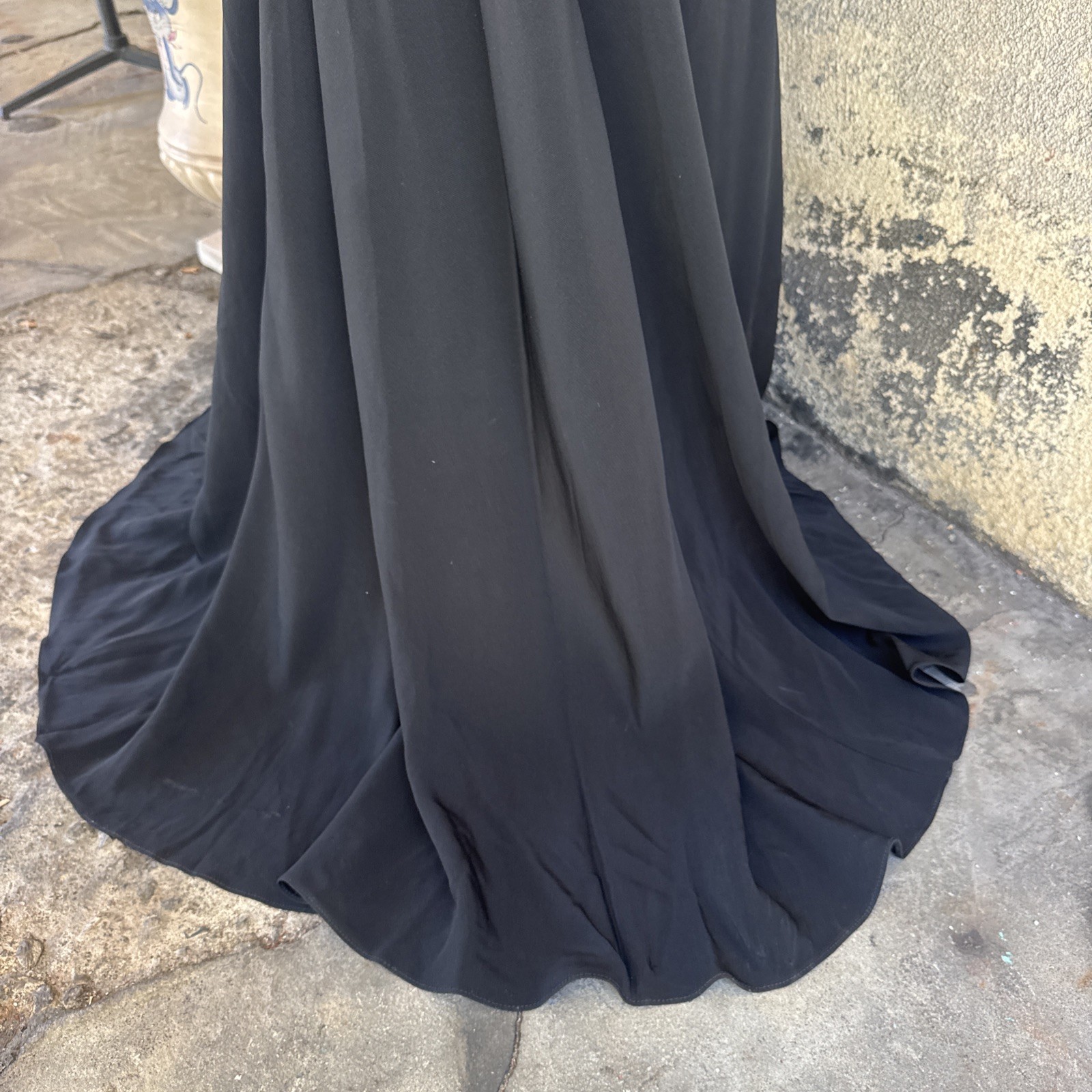 Vintage 1940s Black Crepe Gown Long Sleeve Maxi Gathered Center Hollywood 1930s