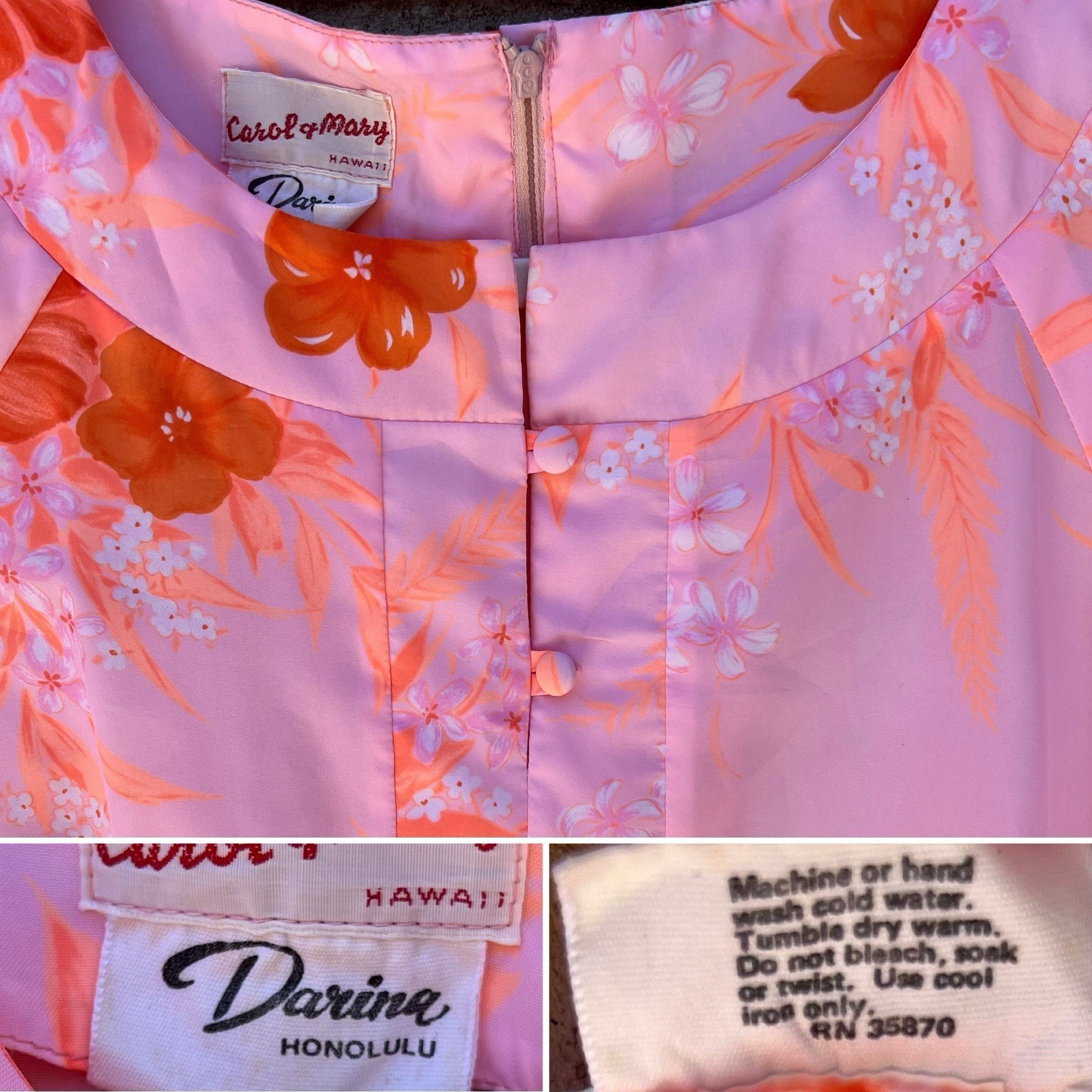 Vintage Carol & Mary Hawaii Darina Honolulu Hawaiian Maxi Dress Tiki Aloha
