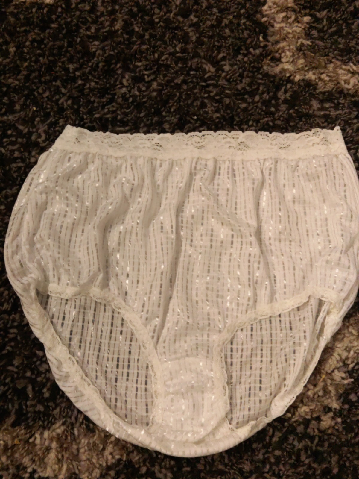 Lady Manhattan Large White Striped Panties 100% Polyester Silky Soft RN#15583