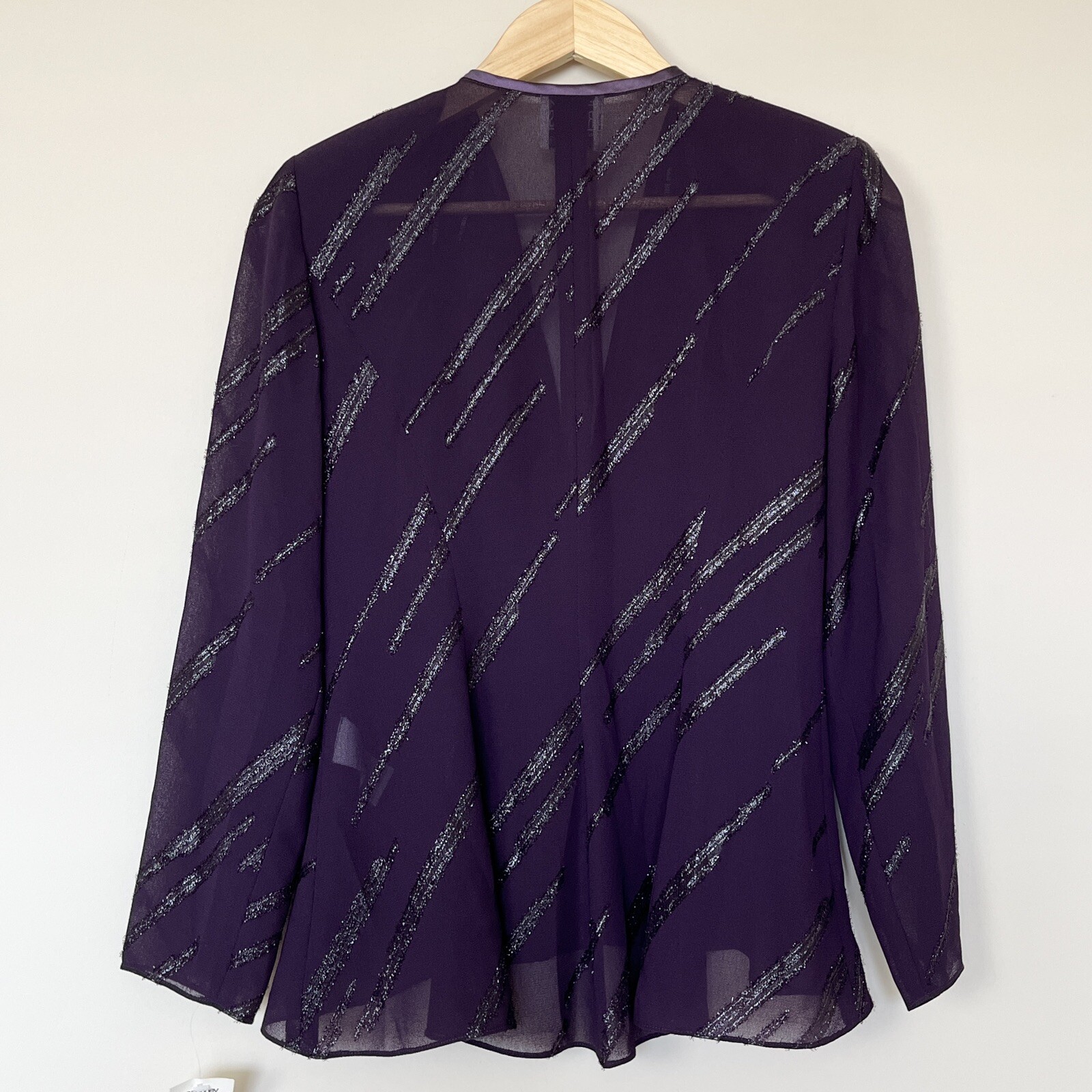 R & M Richards Karen Kwong Sheer Evening Jacket Shimmer Rhinestone Clasp 6P
