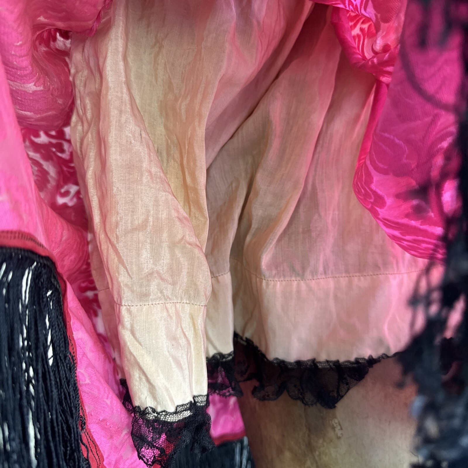 Antique 1920s Robe De Style Stage Dress Pink Devore Velvet Fringe Rhinestone VTG