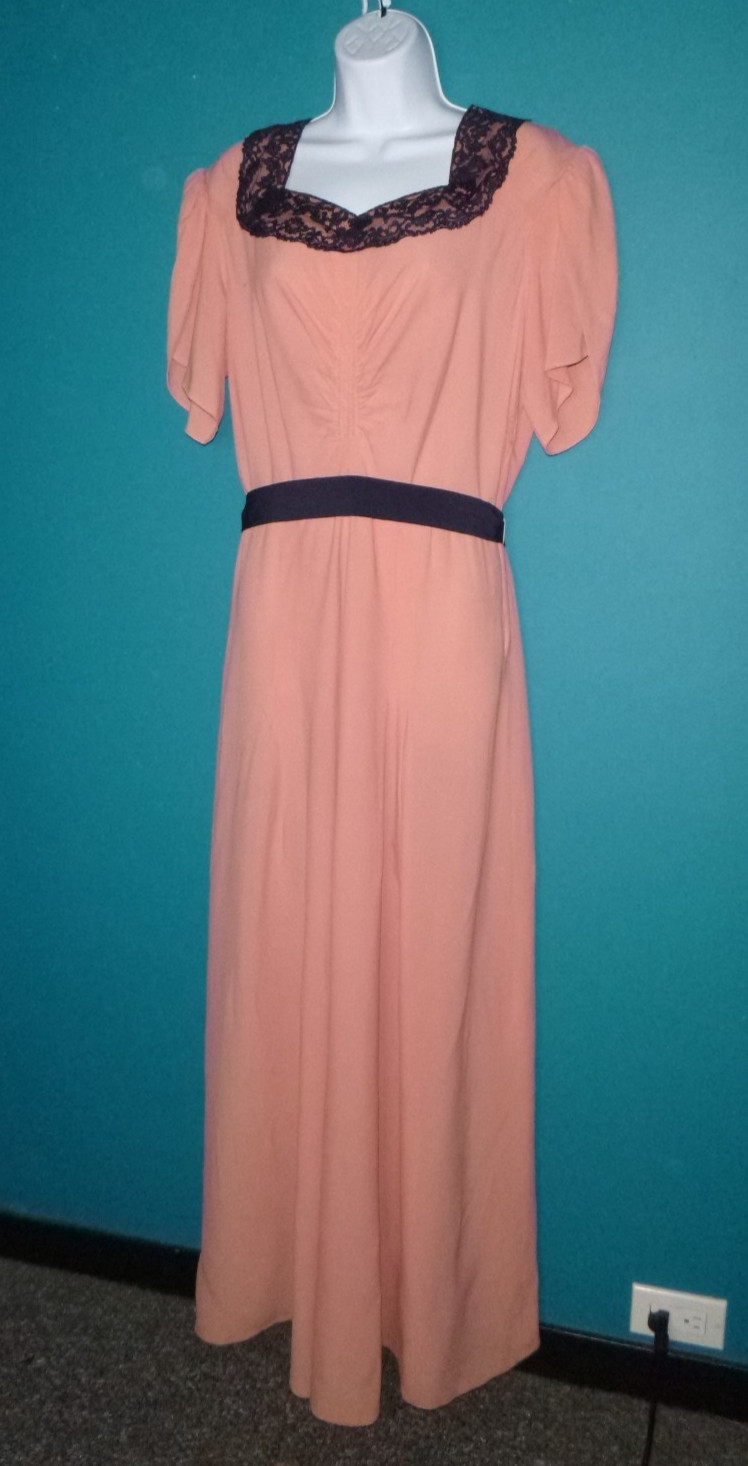 Vtg 1940s Andora New York Peach Rayon Evening Gown VOLUP Sz XL **TLC**