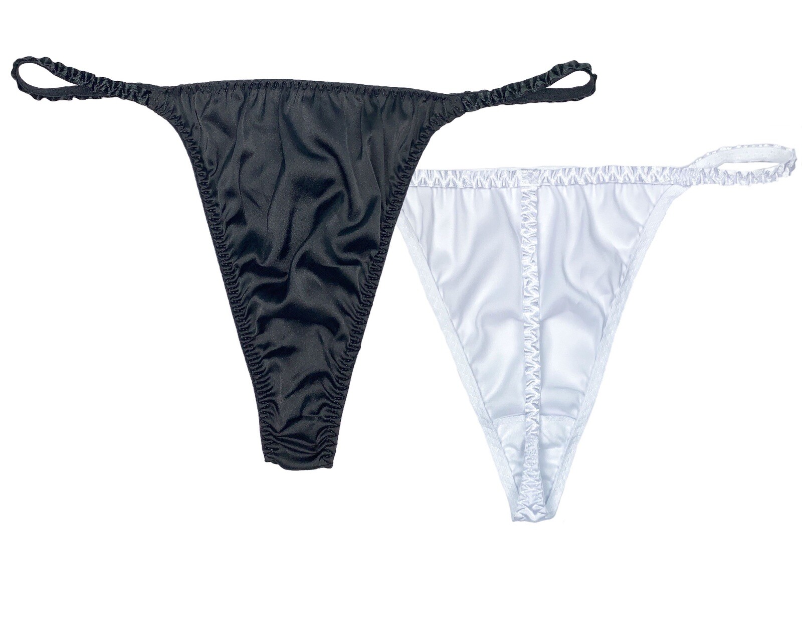 Satin G-Strings · Retro 80’s Style · 2-Pack · Black & White · M/6