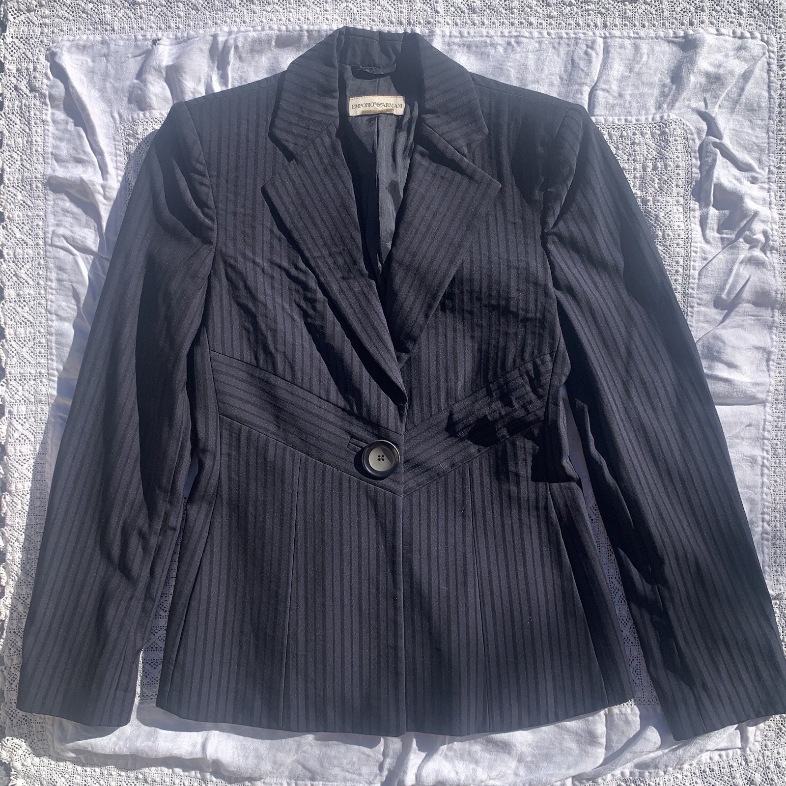 Stunning Vintage Emporio Armani blue monochrome striped tailored blazer jacket