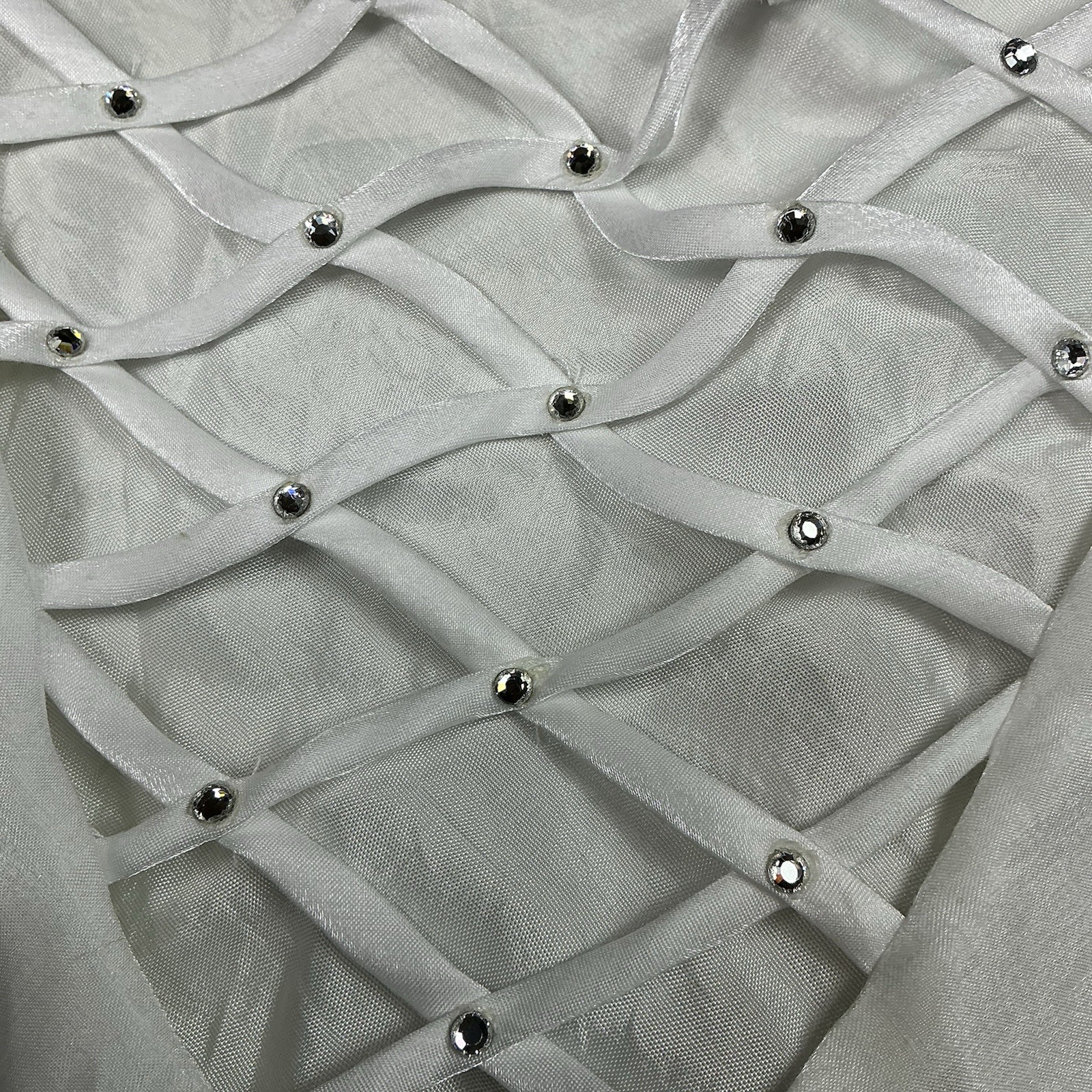Vintage Niki Sivas pearly white sleeveless gown w/rhinestones 100% acetate XS/S