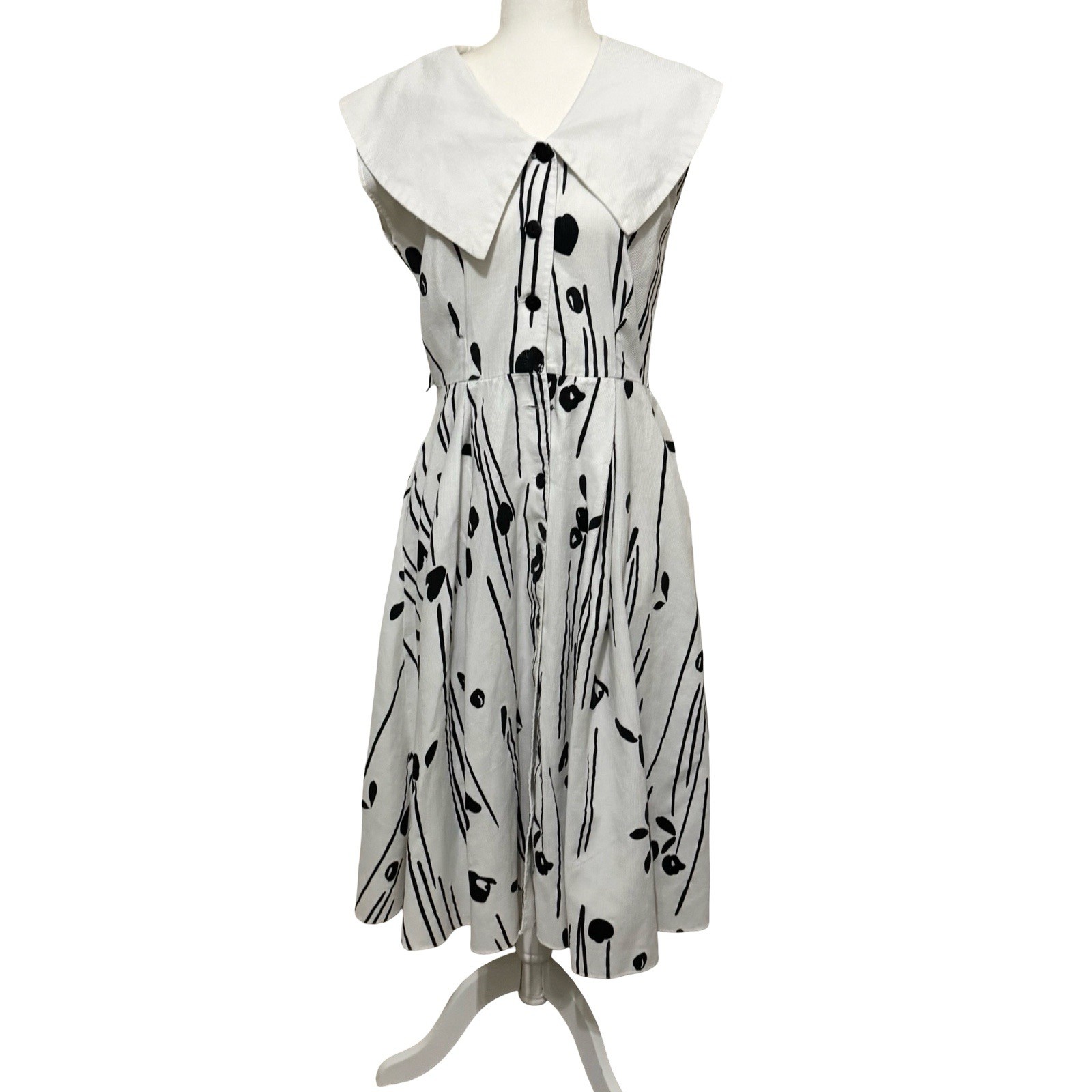 Vintage Melissa Lane Peter Pan Collar Tulip Dress size S/M black white Spring