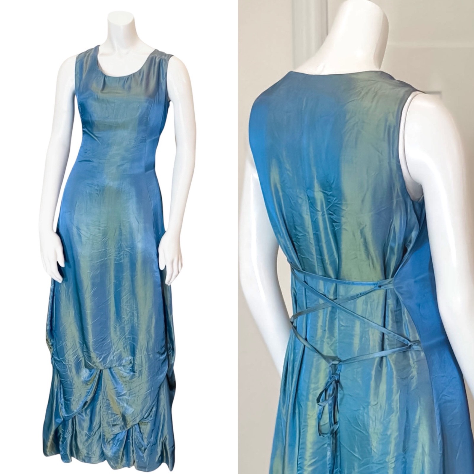 Vintage 90’s Y2K IRIDESCENT FAIRY CORSET DRESS Princess Mermaid Draped Metallic