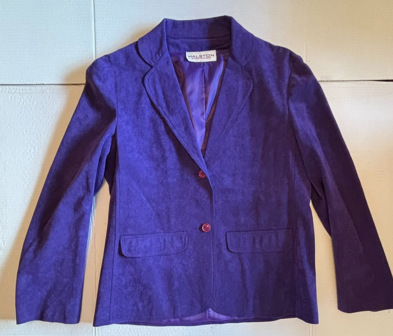 VTG HALSTON SPORTSWEAR PURPLE ULTRASUEDE JACKET, ILGWU , SIZE 8
