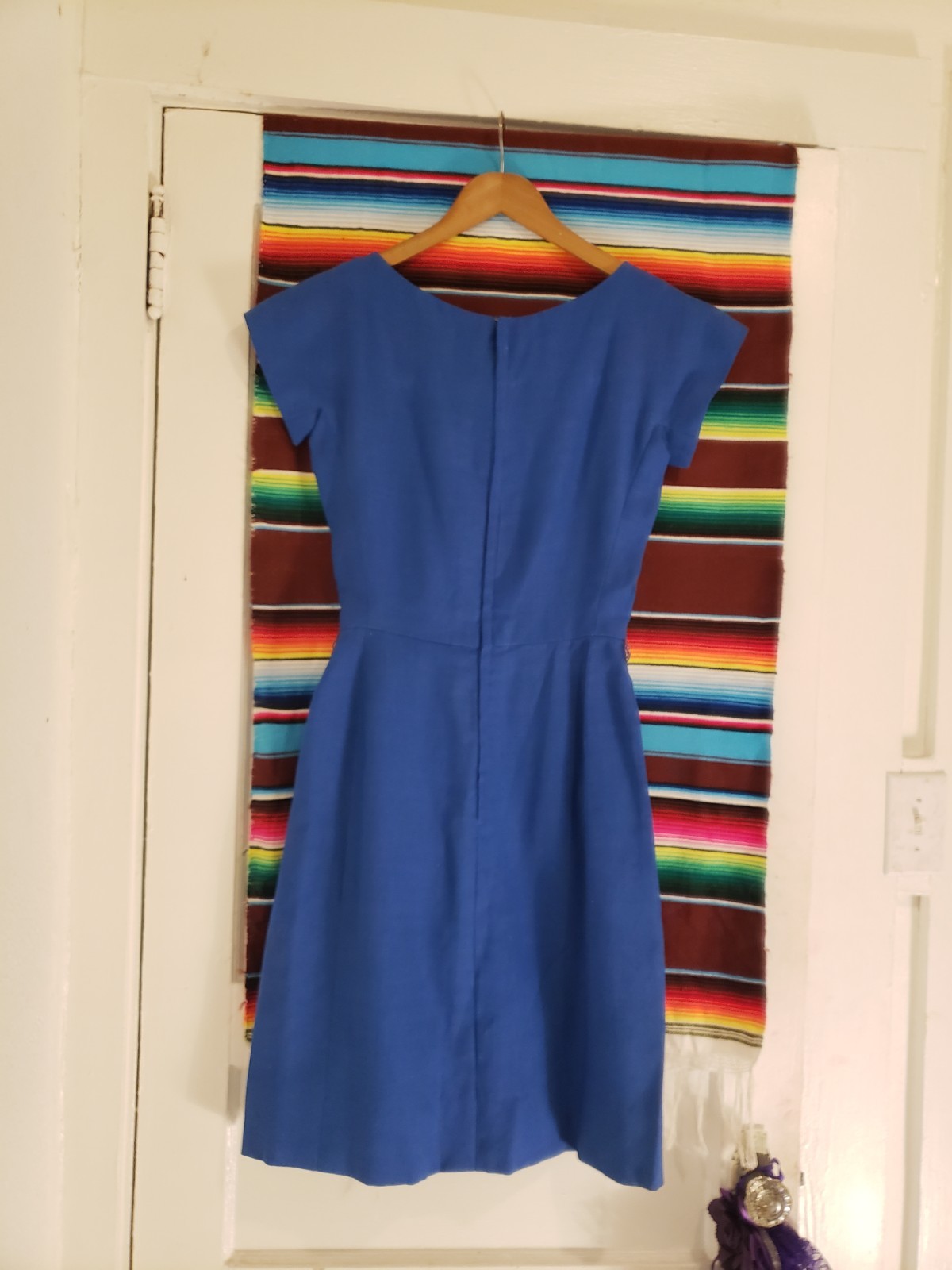 Vtg 30 40s House Of Arthur Morris Blue Heavy Linen Midi Dress Sz M Art Deco