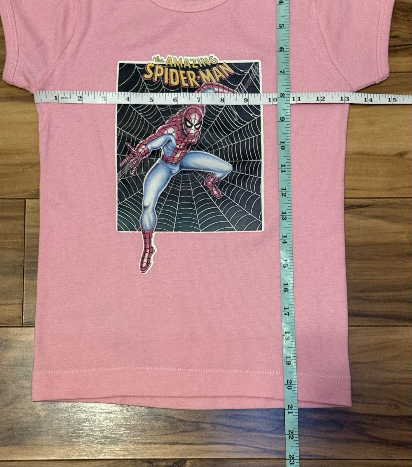 Vtg 70s Baby Doll TShirt Pink The Amazing Spiderman XS Single Stitch Polycotton