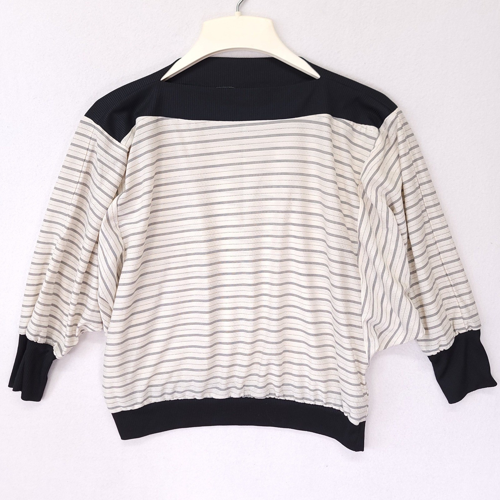 Vintage ReAction Plus California Batwing Striped Metallic Lurex Top Black Cream