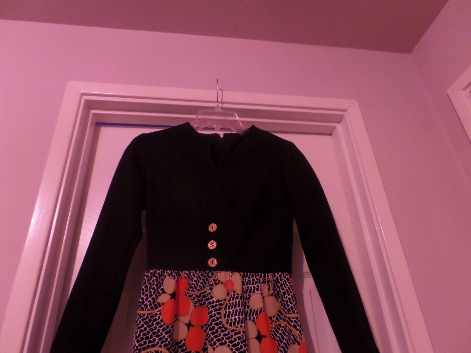 VINTAGE 1970’S BLACK/FLORAL DOUBLE KNIT MAXI DRESS BY “IT’S BETTER” SIZE 7