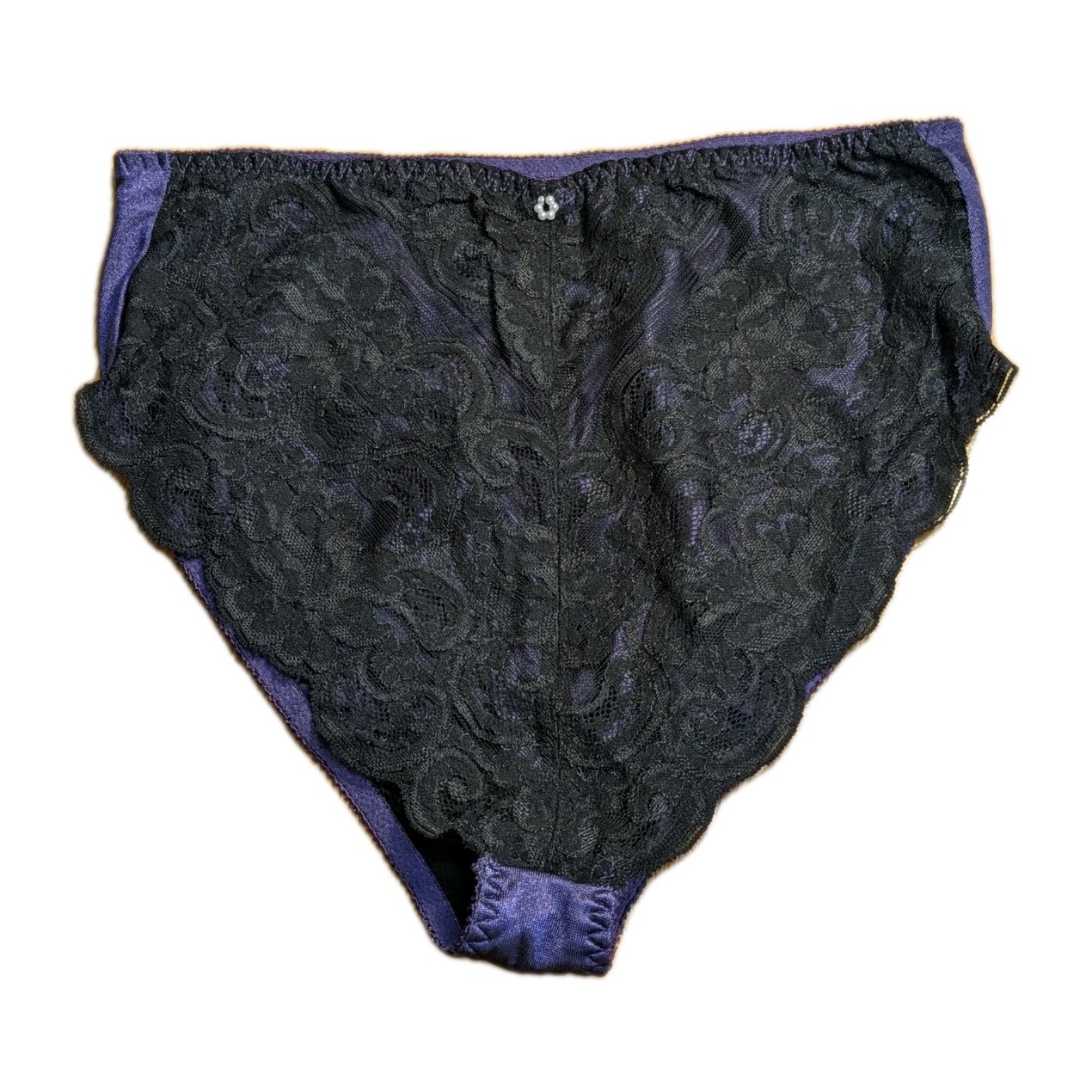 Vintage Lily of France Panties 3445 Purple with Black Lace Sz XL