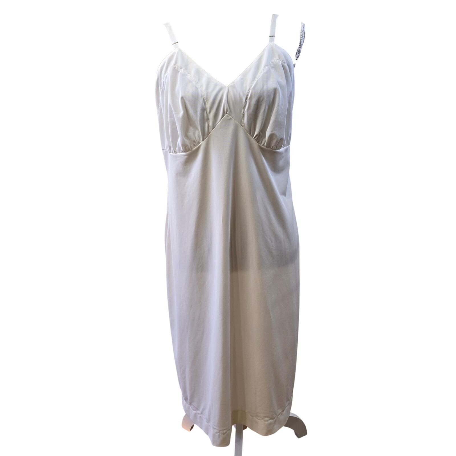 Snowdon Vintage 90s White Nylon Full Slip Dress Lingerie Midi Medium
