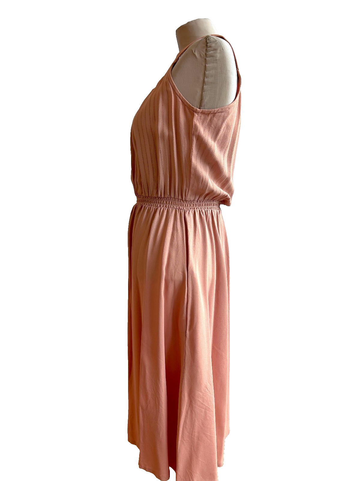 Vintage 1960s Nude Matte Crepe Dress sz S 4 6 Summer Maisel Chic Elastic Waist