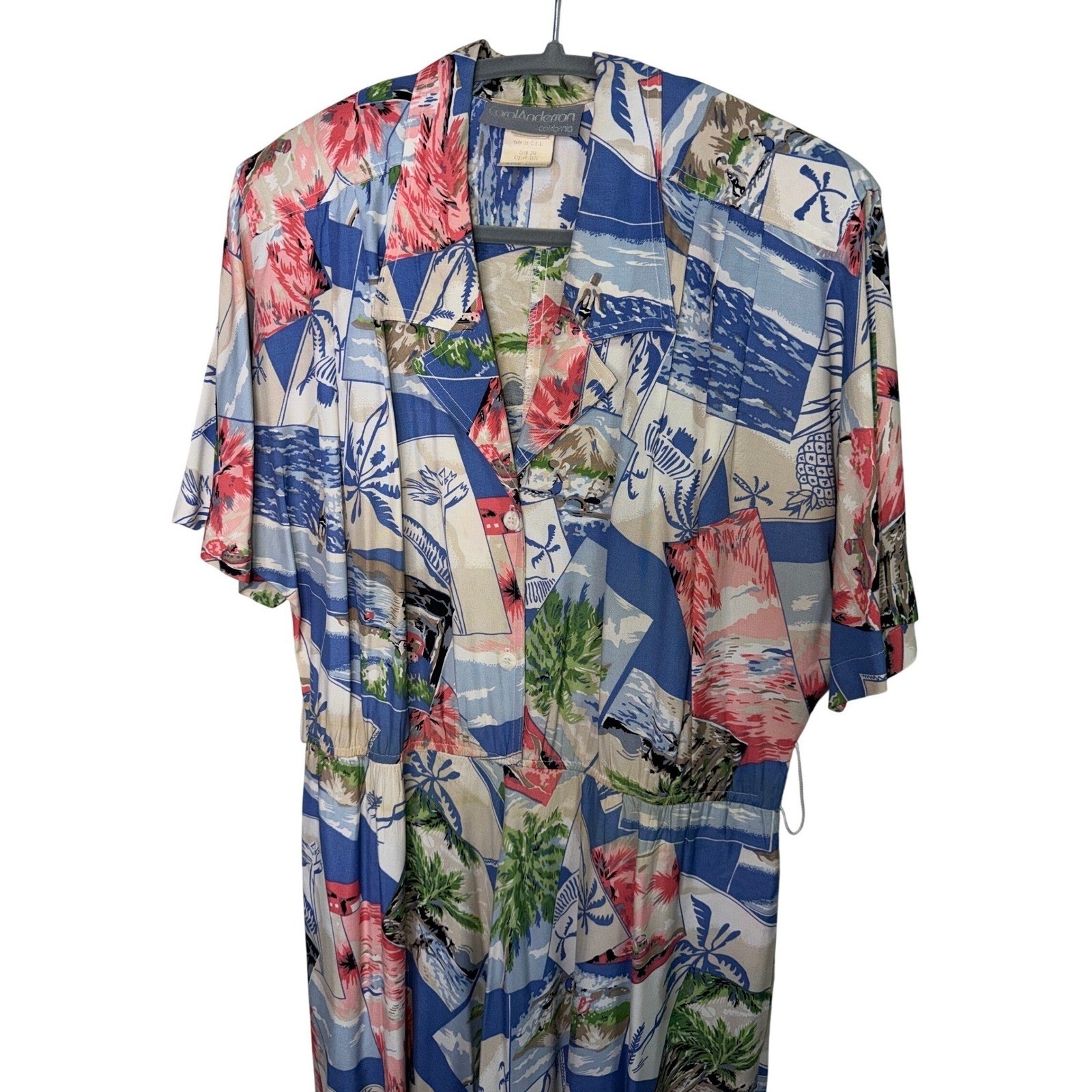 Vintage Carol Anderson Tropical Postcard Midi Dress Resort 80s Retro 13/14