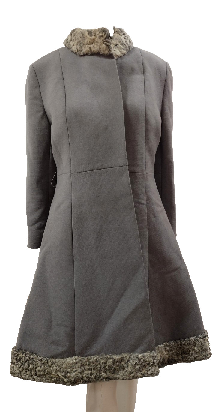 Vintage A-line Gray Coat Evening Wear Mod Fur Collar Bombshell Mod Sexy Med