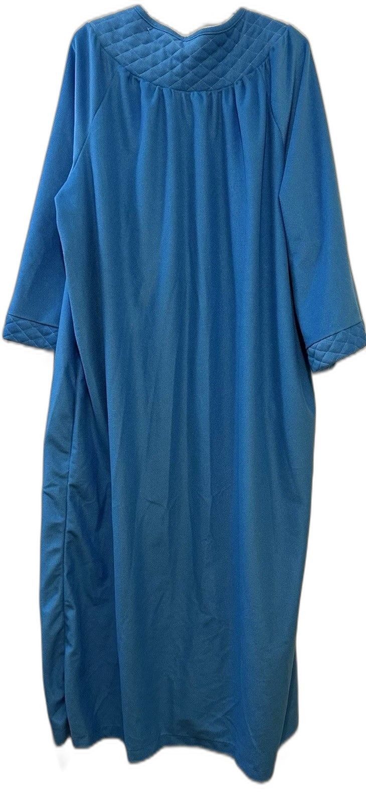 Vintage Larwin Plus Zip Robe 50/52 Blue Quilted Yoke Fleece Housecoat
