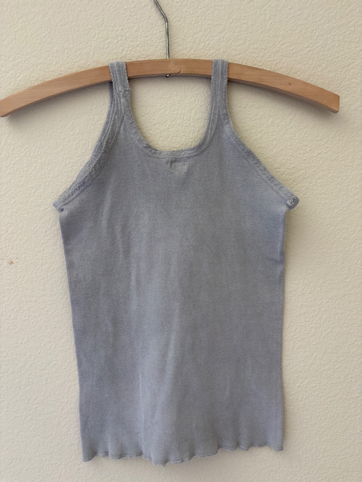 Vintage 70s Vanta Pointelle Grey Tank Top XXS/XS Cotton Stretchy Prarie Western