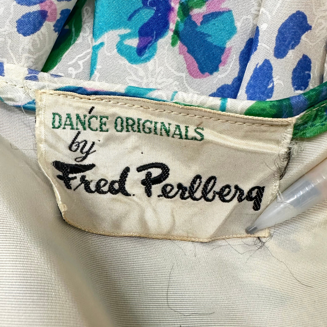 Vintage Fred Perlberg Dance Originals 50s Silk Floral Strapless Sweetheart Dress
