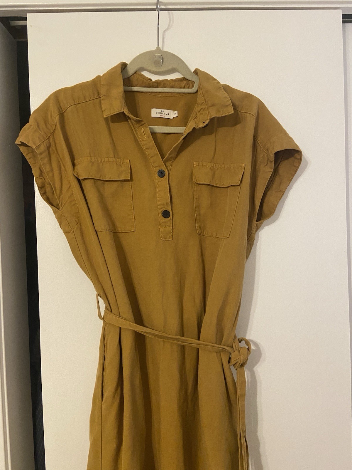 Cyrillus France dress Button Front Belted Pockets Sz 38